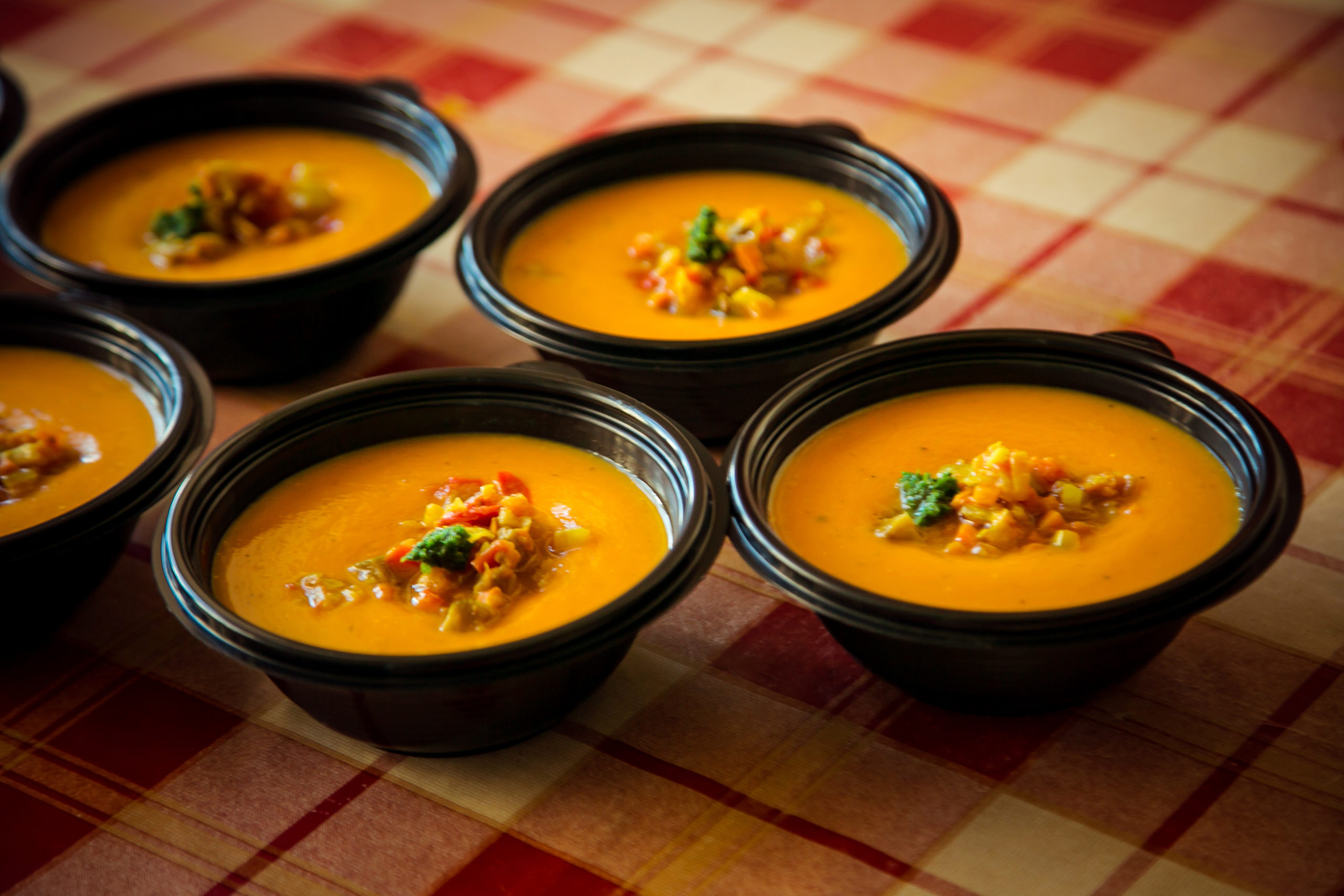 Hot soup in a disposable container,for delivery of food at home